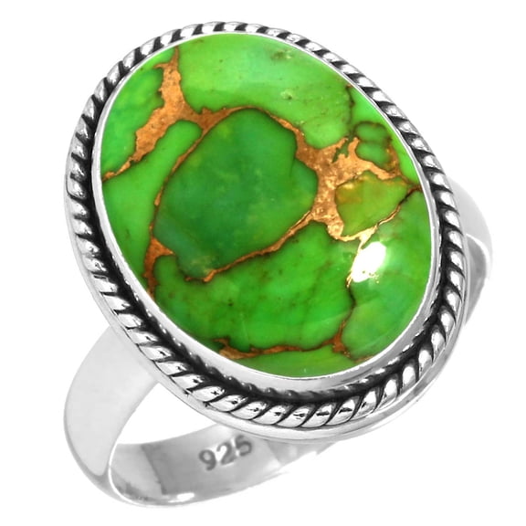 925 Sterling Silver Ring For Women - Men Copper Green Turquoise Gemstone Silver Ring Size 5 Boho Silver Ring Size 5 Wedding Gift For Girl Friend Gemstone 925 Silver Jewelry