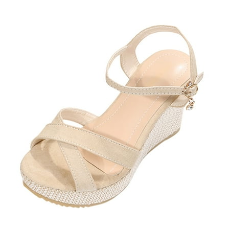

LUOGENLI Female Summer Orthopedic Sandals for Women Fasciitis Women s Summer Wedge Open Toe Flannelette Clasp Sandals Women Sandals Comfortable