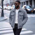 thumbnail image 6 of WIZUTIZ Men's Sherpa Lined Trucker Jacket Stand Collar Full Zip Fall Winter Warm Fuzzy Outerwear Coat, 6 of 9