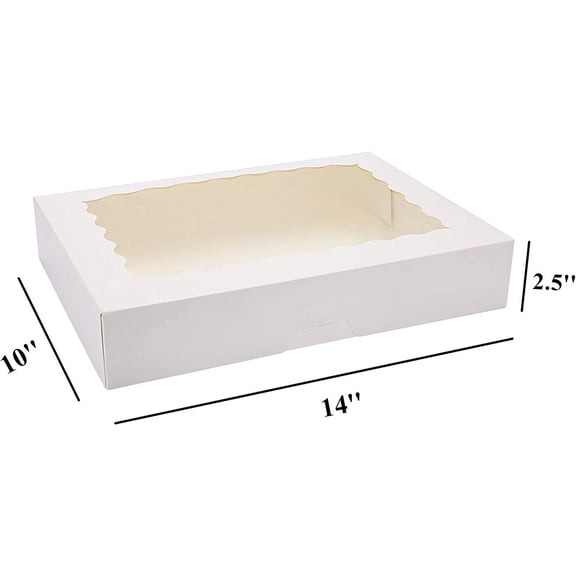 20-Pack 14"x10"x2.5" Bakery Boxes, White Auto-Popup Cookie & Treat Boxes with Window – Holiday Deal, Perfect for Donuts, Pies, Cakes, Muffins & Pastries