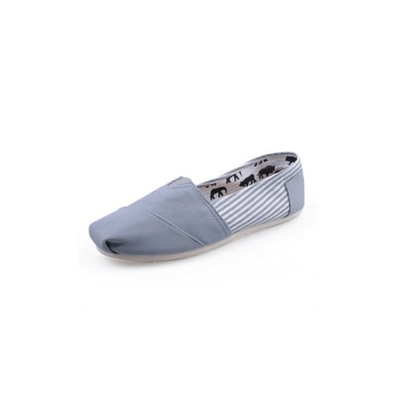 

Crocowalk Womens Flats Memory Foam Slip-On Shoes Casual Loafers Breathable Non-Slip Loafer Unisex Comfortable Round Toe Canvas Shoe Striped Gray 5.5