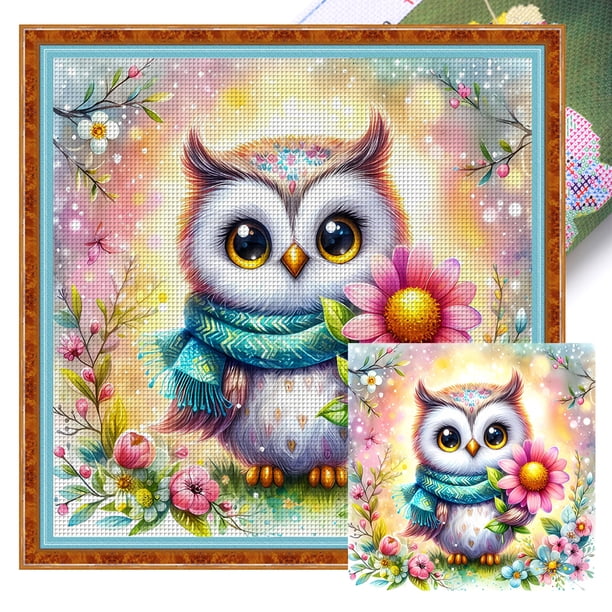 (18CTAFF-1541__C__30X30) hilo algodón ecológico bordado 18CT 2 hebras impresión 30*30cm kit serie punto cruz búho lindo