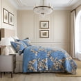 thumbnail image 3 of BCOTTOND Floral Quilt Set King Size - Reversible Dimensional Botanical Bedspread - 100% Cotton Pre-Washed Luxury Coverlet with 2 Pillow Shams(Bule/Brown), 3 of 9