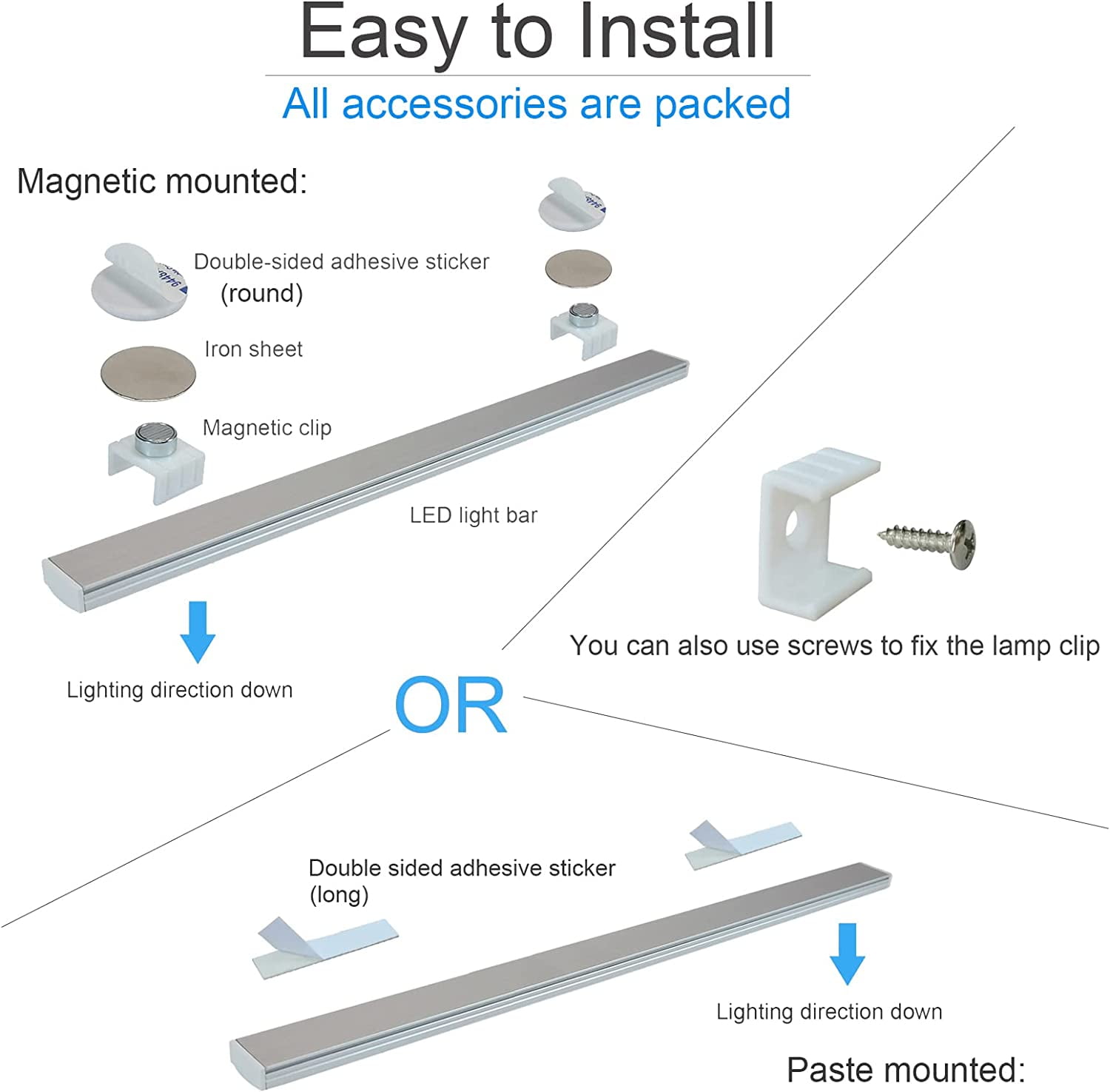 JJEAN-17 Inch Under Cabinet Lights with Hand Wave Sensor, Dimmable, Plug in LED Under Counter Lighting for Kitchen Cabinet, Cupboard, Closet, Workbench, Desk, Cool White 6000K
