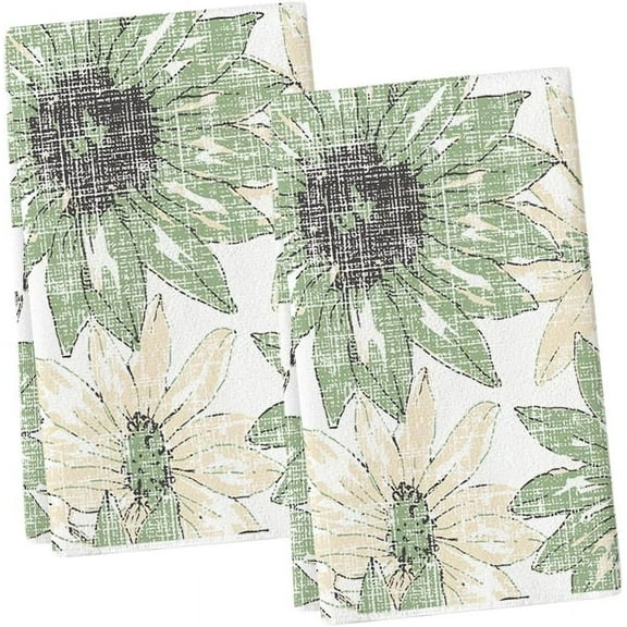 Green Floral Boho Kitchen Towels Dish Towels, 18x26 Inch Seasonal Spring Summer Decoration Hand Towels Set of 2