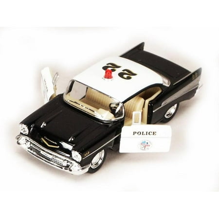 1957 Chevy Bel Air Police Car, Black - Kinsmart 5323D - 1/40 scale Diecast Model Toy Car (Brand New, but NOT IN BOX)