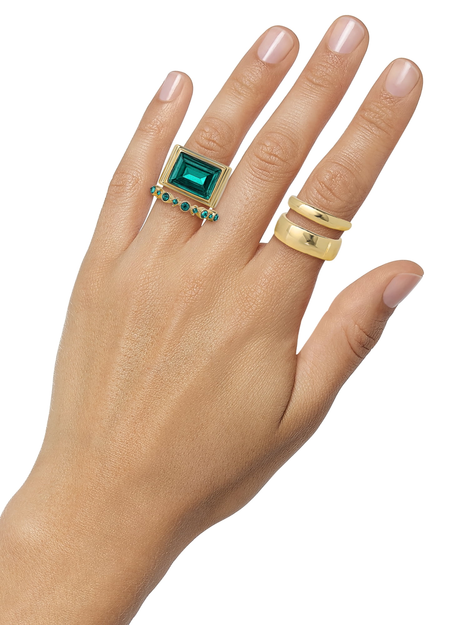 Jessica Simpson Women's 4 Pack Ring Set, Gold-Tone, Stackable with Emerald Stone