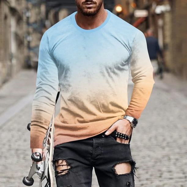 Blusas y camisas de manga larga con cuello redondo para hombre, blusas casuales de cuello redondo y manga larga, camisetas estampadas, blusas para hombre