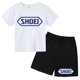 thumbnail image 3 of Conjunto de 2 piezas de camiseta y pantalones cortos con estampado de letras para niños y adolescentes de verano de 4 a 14 años, ropa informal de manga corta para niños y niñas, 3 of 5