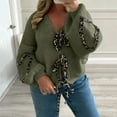 thumbnail image 2 of Womens Sweater Leopard Print Lace Up Cardigan Long Sleeve V Neck Knitted Pullover Tops, 2 of 2