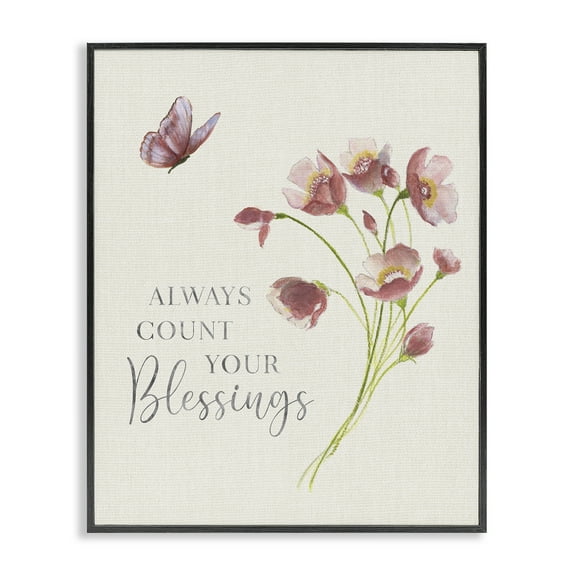 Stupell Industries Count Your Blessings Florals Inspirational Painting Black Framed Art Print Wall Art, 11 x 14