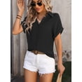 thumbnail image 7 of Spring And Summer Women's Loose Short Sleeve Pocket Casual Pleated Shirt, 7 of 7