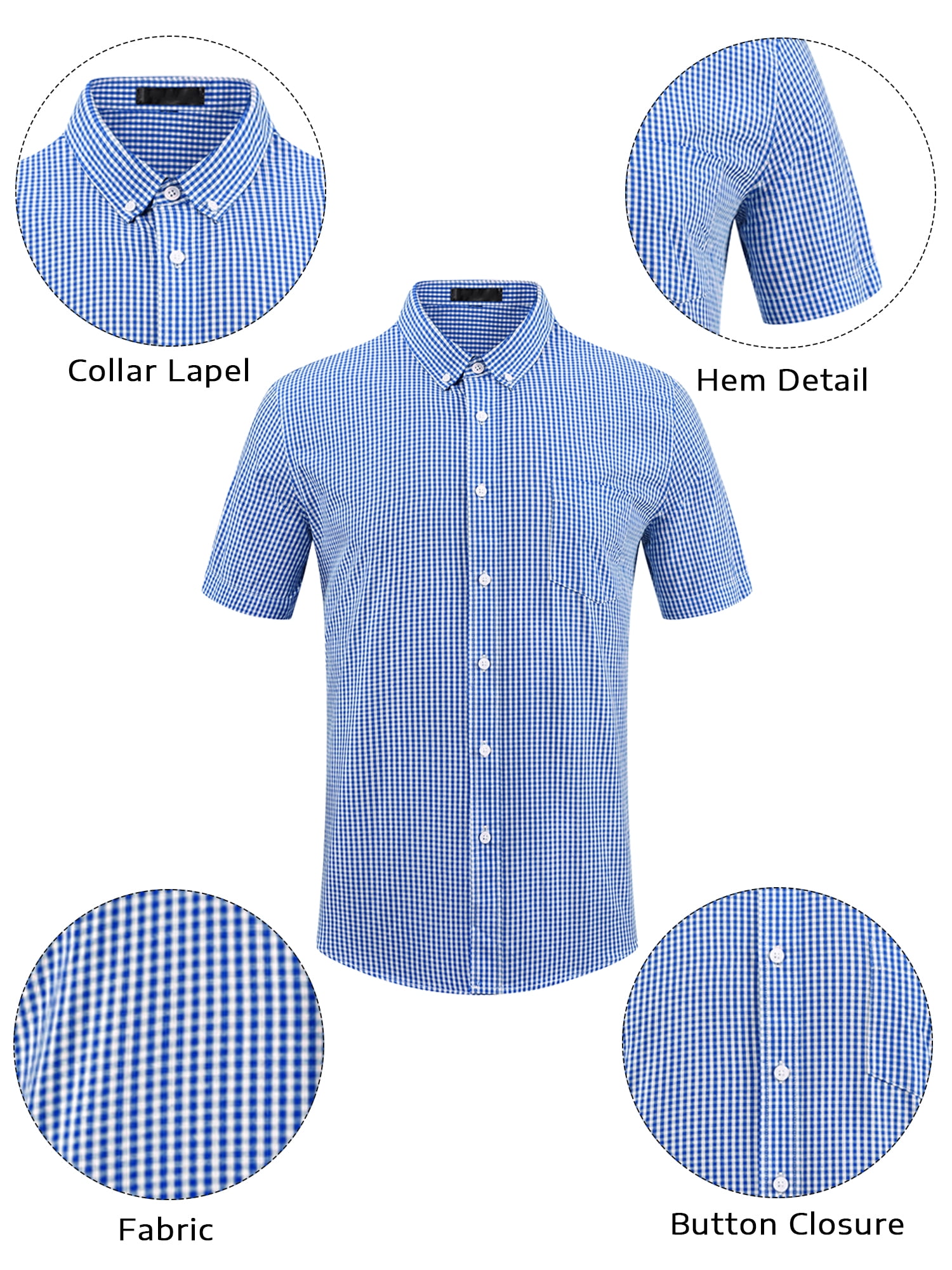 DARING DIVA Men's Gingham Tartan Button Short Sleeve Business Plaid Dress Shirt XL Cyan