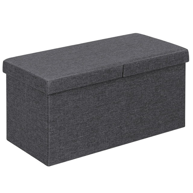 Costway Pouf-Coffre Pliant de 30 Pieds' avec Dessus Relevable Banc de Bout de Lit Espace de Rangement de 80 L Gris Foncé