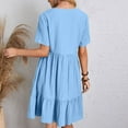 thumbnail image 6 of Admvng Sundresses for Women V-Neck Solid Casual Short Sleeve A-Line Midi Dress Boho Beach Sundress S-3XL, 6 of 9
