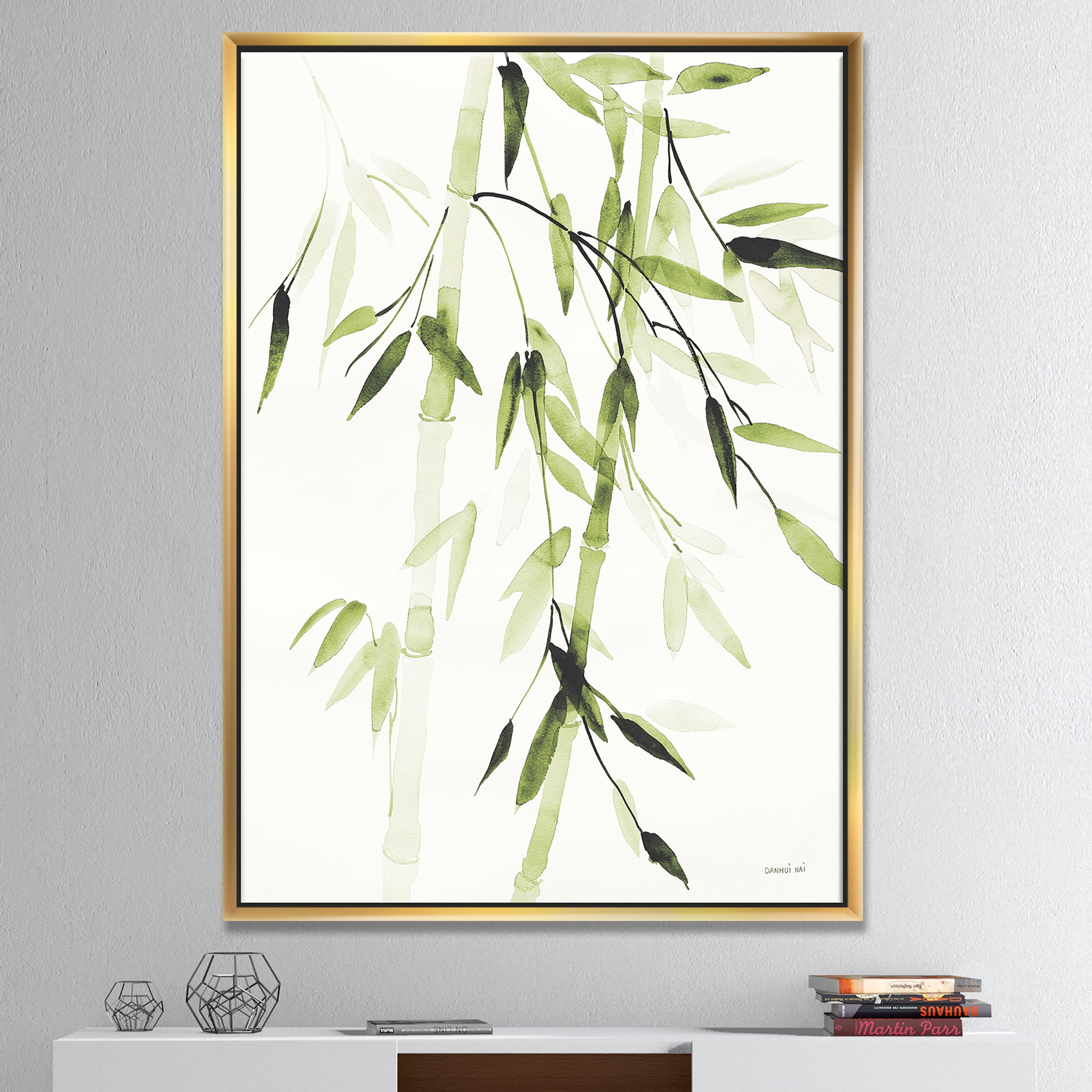 Designart ' Simplist Bamboo Leaves II ' Lake House Framed Canvas