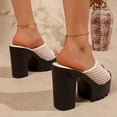 thumbnail image 5 of Rokment Mesh Platform Chunky Block High Heels Dress Slip on Sandals for Women Trendy Casual Breathable Heeled Slides Dressy Pumps Summer Shoes Beige Size 6.5, 5 of 7