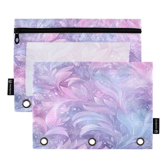 2 Pack 3 Ring Binder Pouch with Clear PVC Window Water Resistant Zipper Pencil Pouch Ethereal Starry Leaves Binder Pocket for Classroom Office Home Stationery Organization