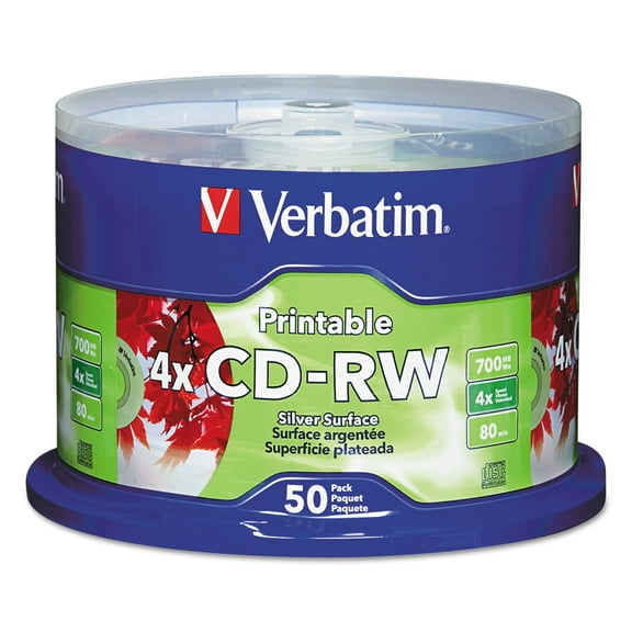700 MB/80 min. Printable Spindle 4X CD-RW Discs - Silver (50/Pack)