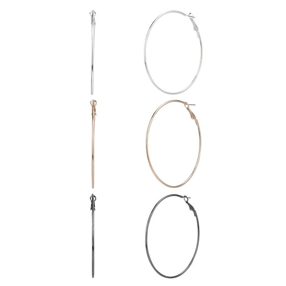 Time and Tru Adult Women's 3 Pair Multi Plate Metal Hoop Earring Set