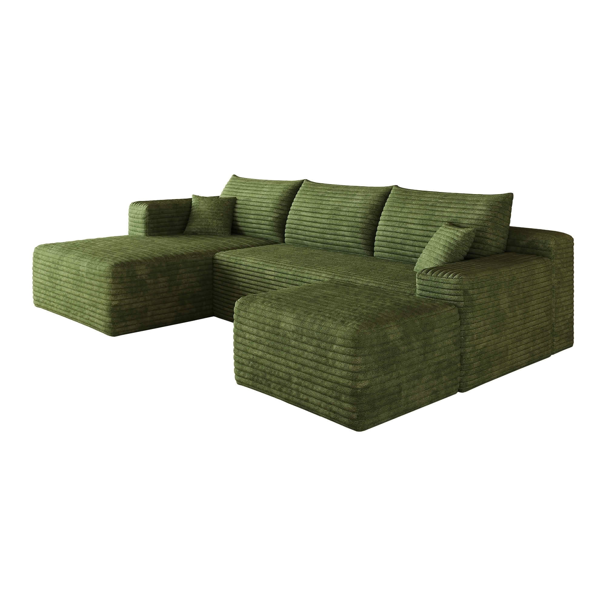 MAYEERTY 103 Inch L‑Shaped Cloud Sectional Sofa with 1 Ottoman, Modern Minimalist Deep‑Seat Corner Couch, Plush Corduroy Upholstered Reversible Sofa, No‑Assembly Required for Living Room Apartment