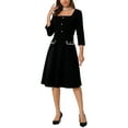 thumbnail image 2 of INSPIRE CHIC Women's A-Line Dress Half Sleeve Button Decor Square Neck Wear to Workes Black 2XL, 2 of 6