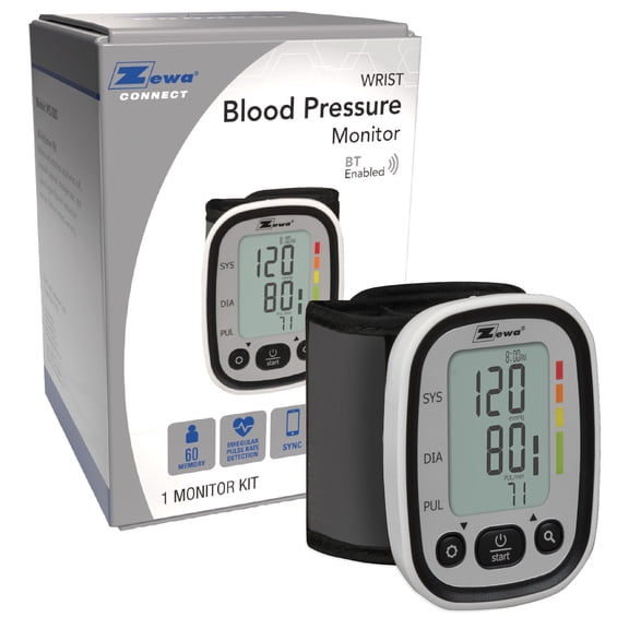 Zewa Premium Automatic Wrist Blood Pressure Monitor with Bluetooth Connectivity | 2x60 Memory Slots, Irregular Heartbeat Detection, and Date/Time Function - FSA HSA Approved Products
