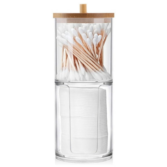 JTWEEN Acrylic Paper Cup Dispenser with Bamboo Lid Clear Paper Cup Holder 2 In 1 Round and Square Cotton Swabs Storage Box Container Cosmetics Organiser for Bathroom Guest Room Counter