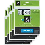 Standard D1 Labeling Tape for Labe lManager Label Makers, Black Print on White Tape, 1/2" W x 23' L, 1 Cartridge (45013) 5 Pack
