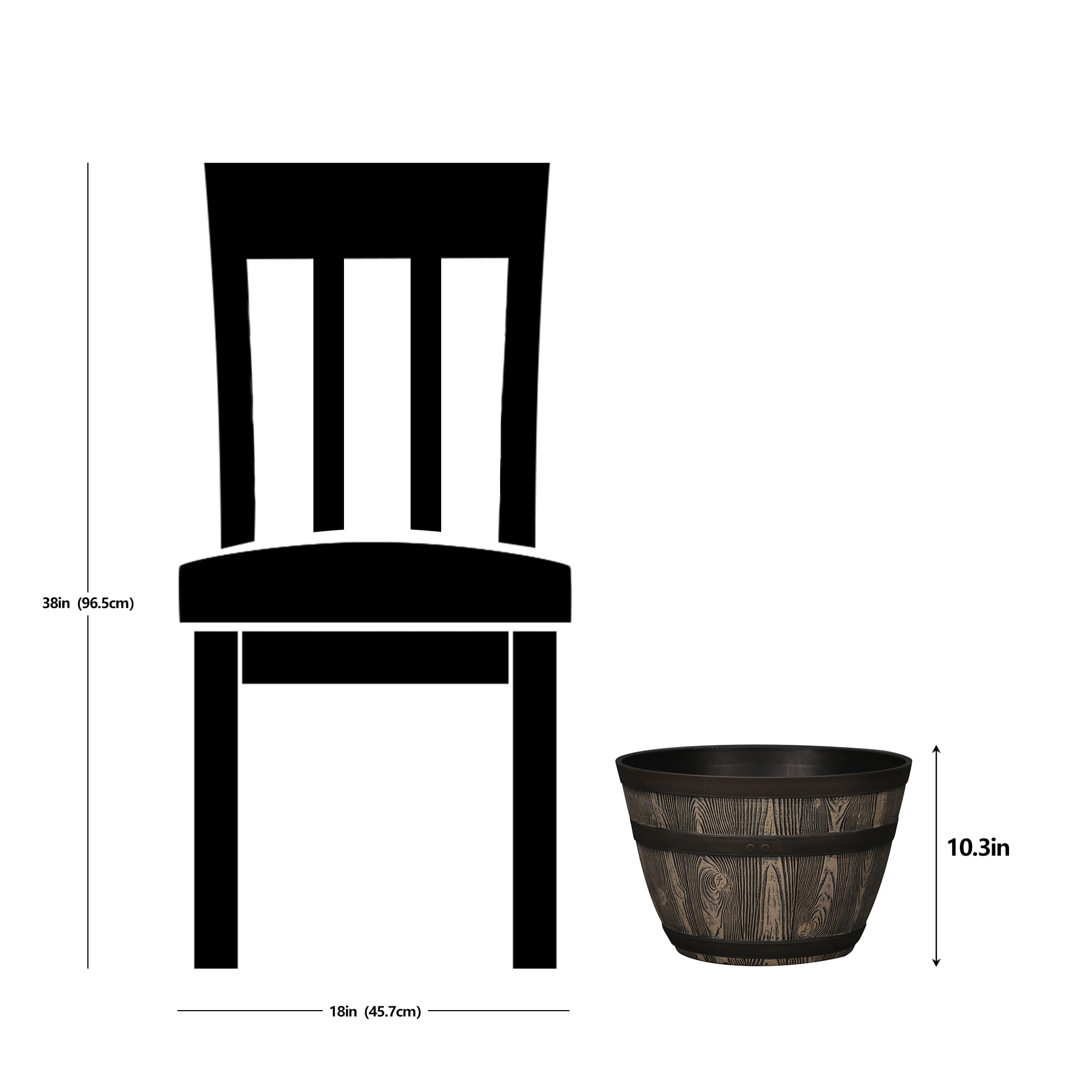 Better Homes & Gardens Whiskey Barrel Brown Resin Planter, 15.8in x 15.8in x 10.3in