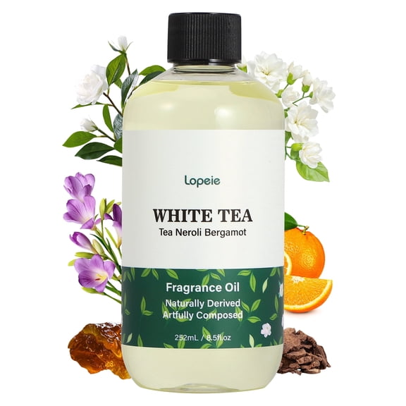 Lopeie White Tea Essential Oils 8.5 FlOZ for Candle Making, Aromatherapy, Diffuser, Spa Massage, Yoga, Diy, Home Made Soap