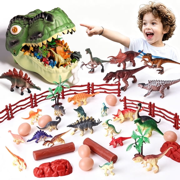 Dinosaur Toys for Kids 3-5,45PCS Dino Action Figures,with Storage Box,REX,Eggs&Trees,Educational Dinosaurs Kid Toys,Great Gift for Toddler Boys & Girls 4-6