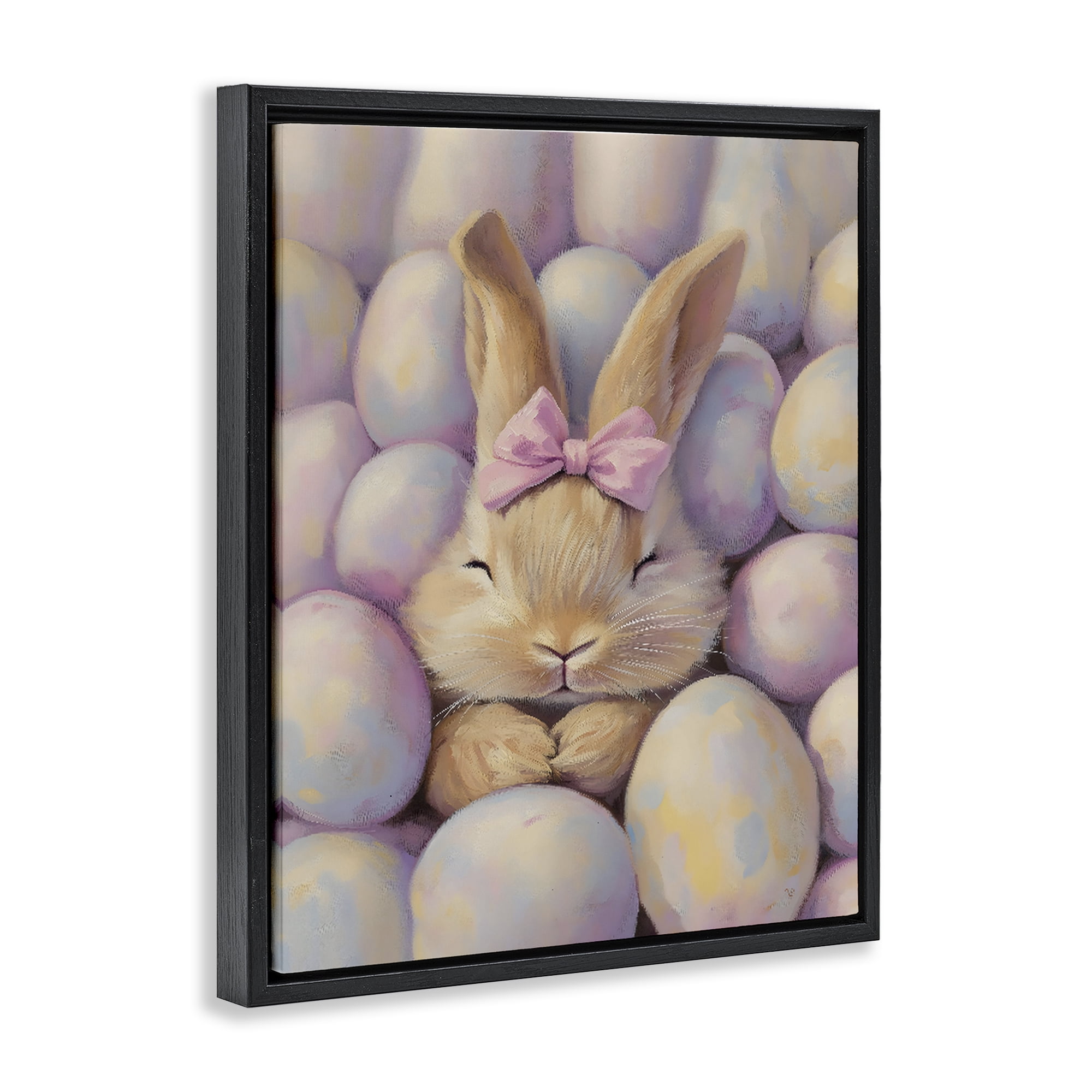 Stupell Industries Easter Bunny Nestled in Eggs Black Framed Floater Canvas Wall Art, design by The Prints Vibe