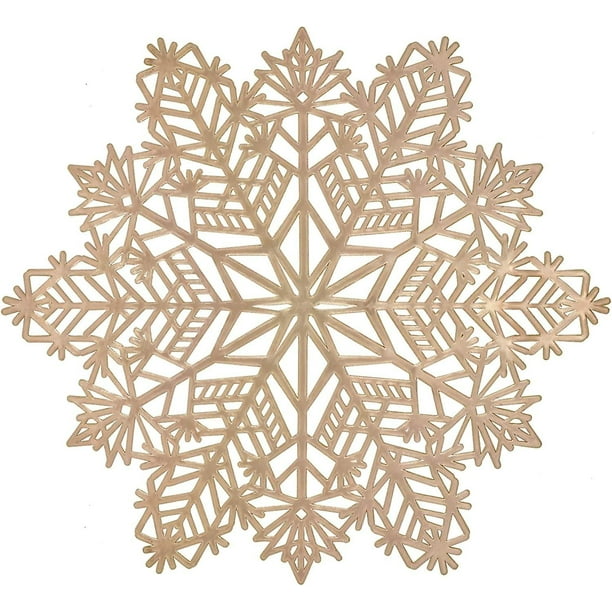 Juego de 4 manteles individuales con forma de copo de nieve navideño, mantel de vinilo metálico dorado festivo, lavable para decoraciones de tapetes de mesa para cenas navideña