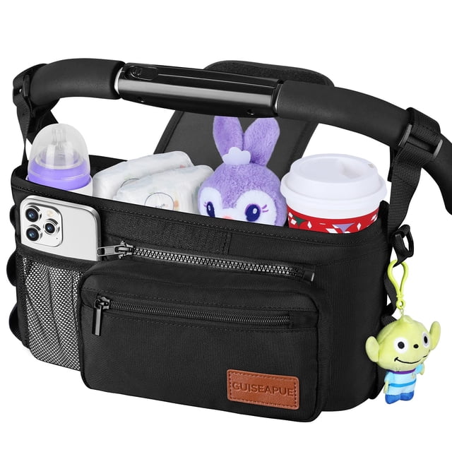 Organizador de cochecito Guiseapue universal con portavasos y bolsa para teléfono
