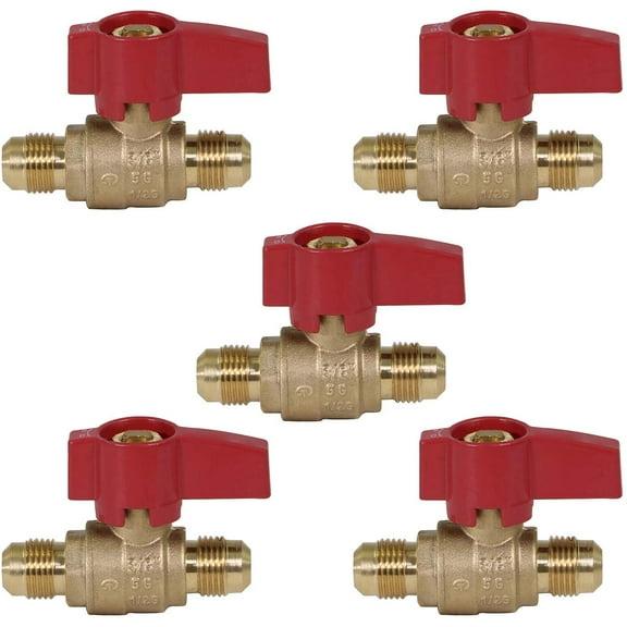 Midline Valve LxL1212GAS-5 Premium Brass Gas Ball Valve, with 1/2 in. x 1/2 in. Flare Connections (Pack of 5)