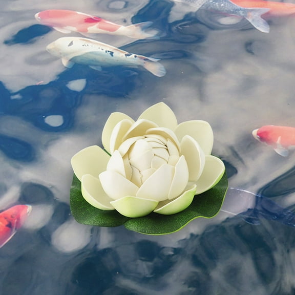 3.93" XLarge Realistic Floating Lotus with Lily Pad - Premium Foam Flowers for Pools, Ponds, Weddings, Summer Decor (Set of 1, White)