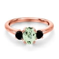 thumbnail image 3 of Gem Stone King 18K Rose Gold Plated Silver Green Prasiolite and Black Diamond Engagement Ring for Women | 1.09 Cttw | Oval 7X5MM | Gemstone Birthstone | Size 7, 3 of 6