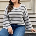 thumbnail image 6 of SeekIslan Women's Plus Size Sweaters with Crew Neck Long Sleeve Striped Loose Knit Pullover, 6 of 6