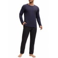 thumbnail image 4 of INSPIRAR CHIC Conjunto de Pijamas de 2 Piezas de Manga Larga con Cuello Redondo para Hombre, Patrón de Rayas, Color Azul Oscuro, 4 of 6