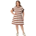 thumbnail image 3 of DARING DIVA Women's Plus Size Tunic Short Sleeve Striped Dress 4X Brown, 3 of 6