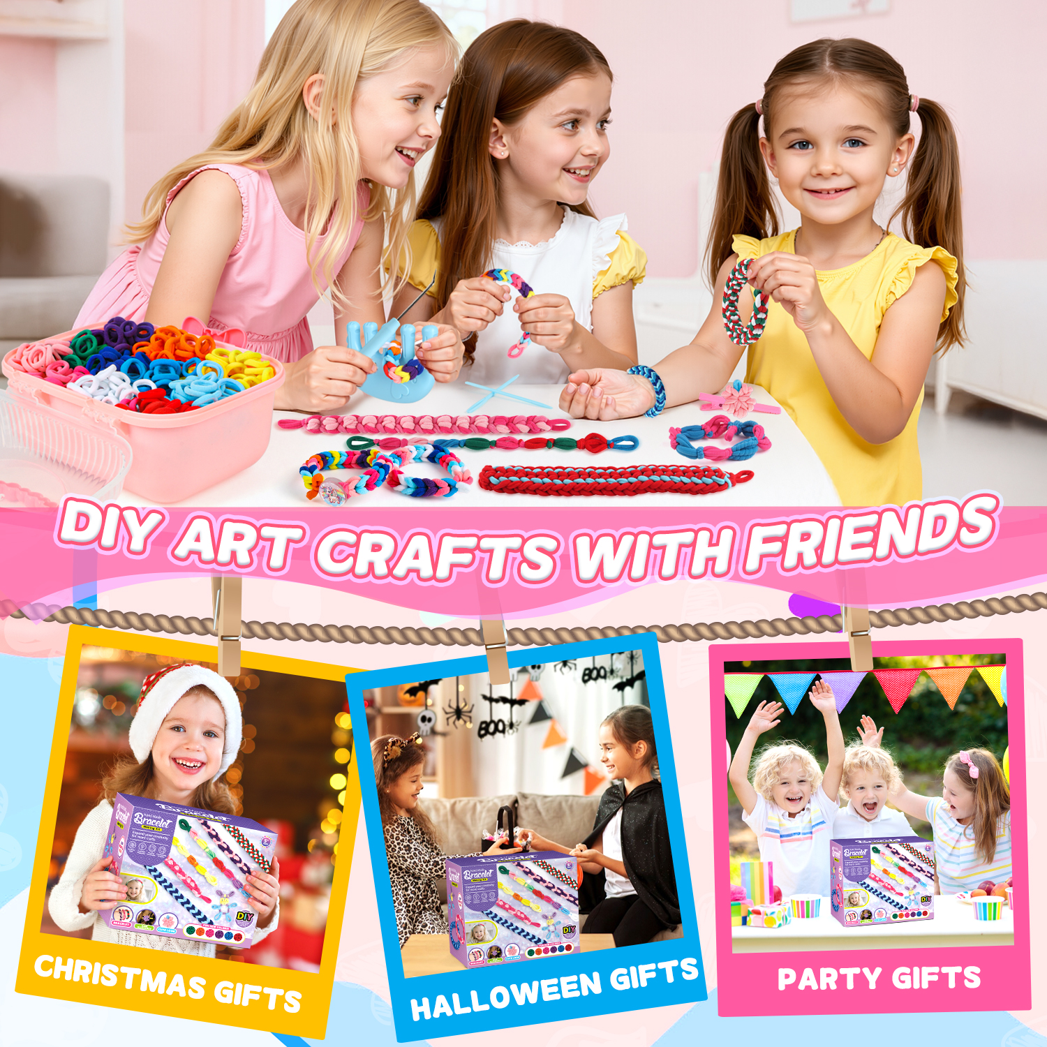 Carsky Bracelet Making Kit for Girls 6-12, 1200+ Colorful Rubber Bands DIY Loom Weaving Set with Storage Box, Crochet Hook, Stickers & Accessories, Creative Craft Toy Gift for Kids