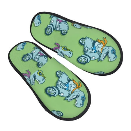 

Junzan Fuzzy Feet Slippers For Women House Shoes Non Slip Indoor/Outdoor Motorcycle Riding Dinosaur Designs-Medium
