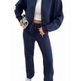 thumbnail image 3 of Conjuntos de Salón para Mujer, Conjunto Deportivo de 2 Piezas, Sudadera, Pantalón Deportivo de Pierna , Conjunto Deportivo A Juego Azul Oscuro M, 3 of 9