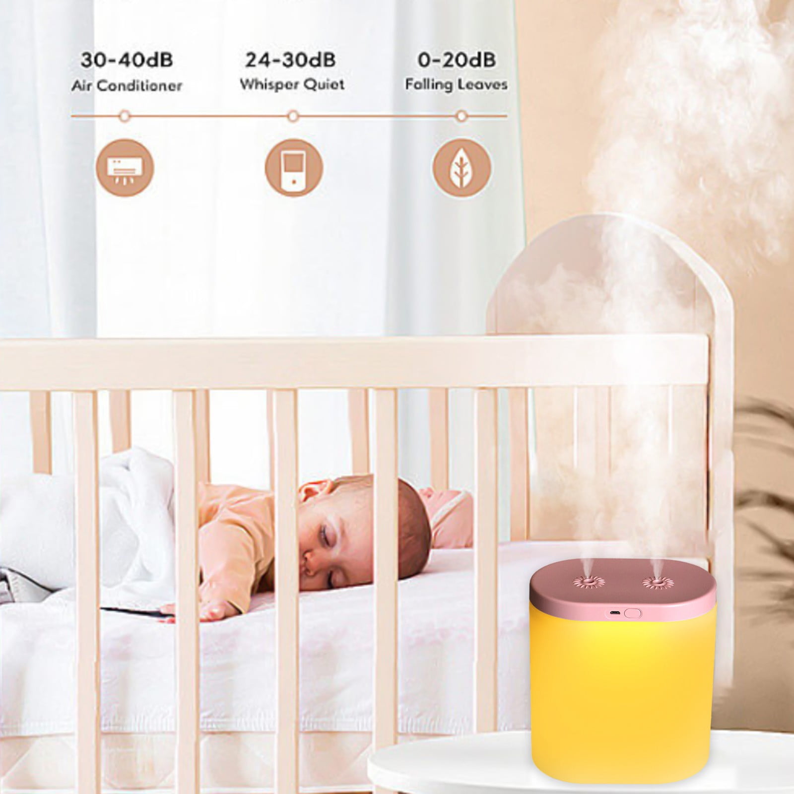 Humidifier Large Room,500Ml Mini Quiet Cool Mist Humidifier (Pink),Three Adjustable Modes,Air Humidifier for Home Baby Nursery & Plants