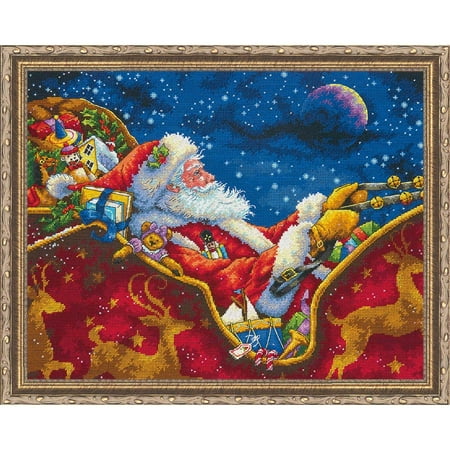 UPC: 0088677089344 | Dimensions Gold Collection Counted Cross Stitch Kit 14 X11 -Santa s Midnight Ride (18 Count)