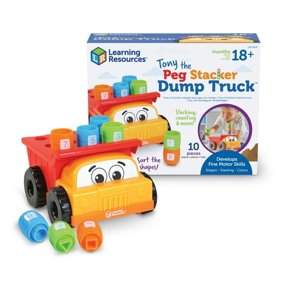 Learning Resources Tony Peg Stacker Dump Truck Toy for Toddlers, 10 Pieces, Ages 18 Months Plus