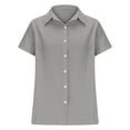 thumbnail image 4 of Womens Cotton Linen Tops V Neck Button Down Short Sleeve Tee Plain Causal Blouses Loose Fit Daily Work Outfits Summer Trendy Basic T-Shirt, 4 of 6