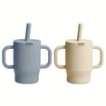 thumbnail image 1 of Sippy Cup Silicone Milk & Water Cup with Straw Toddler Feeding Cup Red for Babies Toddler Dishes Nursery Supplies,(Gray blue   Khaki) 2PCS, 1 of 7