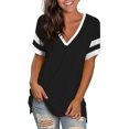 thumbnail image 2 of Ichuanyi Womens Tops, Summer Fashion Womens Stripe Splicing T-Shirts V-Neck Casual Short Sleeves Casual Tops, 2 of 8